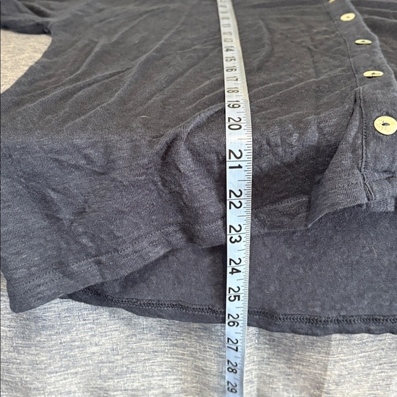 H by Halston 100% Linen Cardigan Navy Blue Buttons Short Sleeve V Neck Sz L - Picture 5 of 5